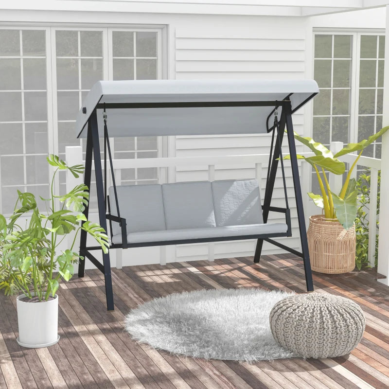 Grey 3-Seat Garden Swing Chair with Adjustable Canopy