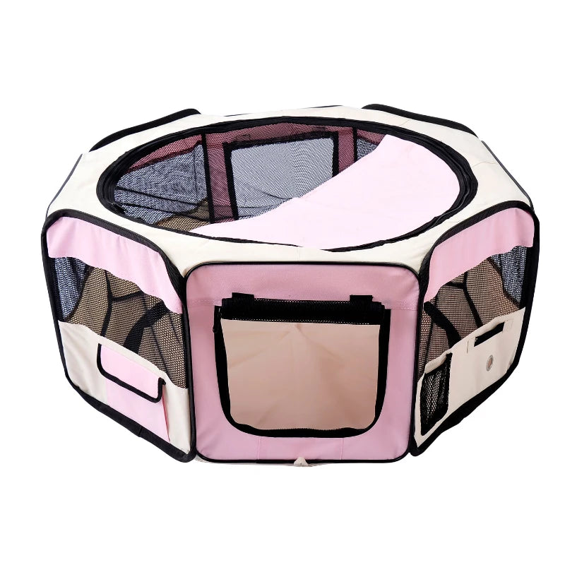Portable Cat Dog Playpen - Indoor Outdoor Pet Pen for Puppies, Rabbits & Guinea Pigs - 90cm Dia x 41cm H - Pink