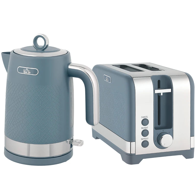 Sleek Blue Textured Kettle and Toaster Set - Modern Kitchen Appliances for Stylish Cooking and Toasting