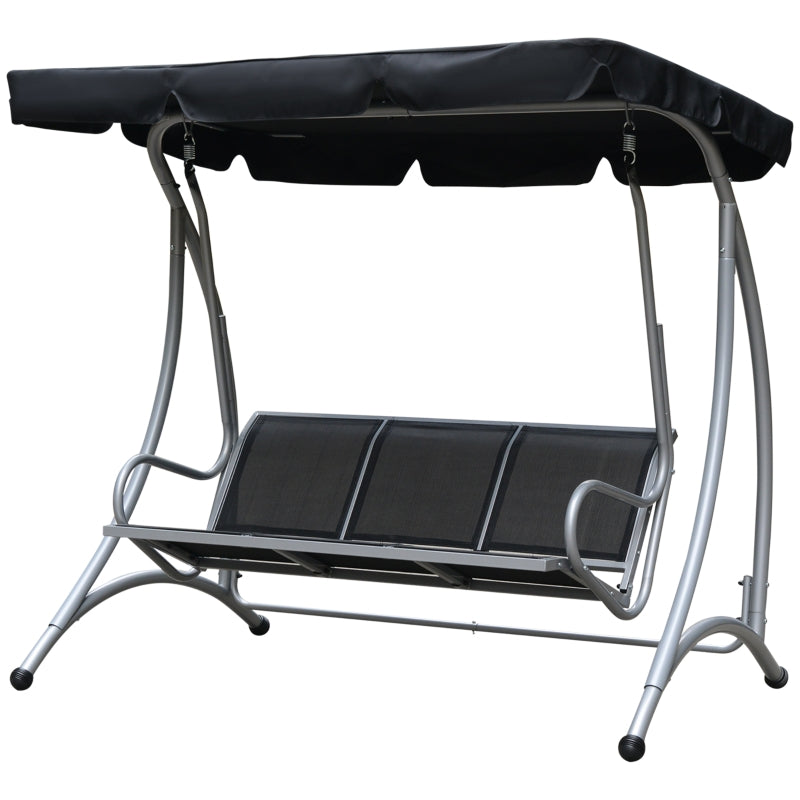 Black 3-Person Steel Outdoor Swing Bench with Canopy