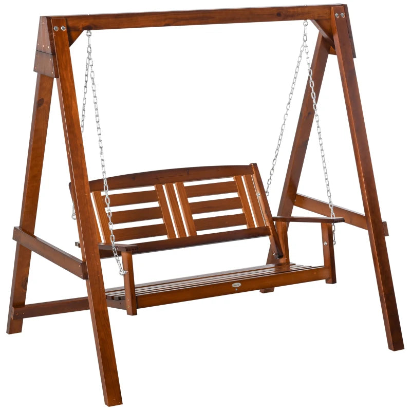 Wooden 2-Seater Outdoor Garden Swing Chair - Natural