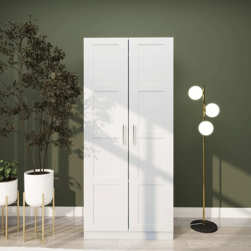 Double Paneled Door Wardrobe with Shelves Stylish White Storage Solution for Bedrooms