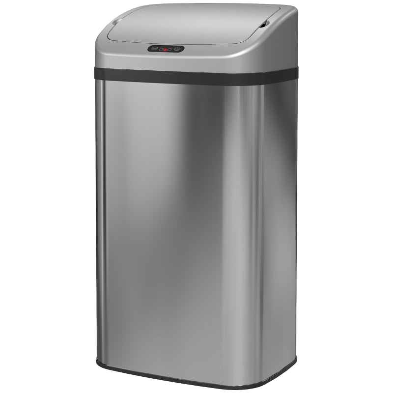 48L Stainless Steel Touchless Sensor Trash Bin Silver Tone