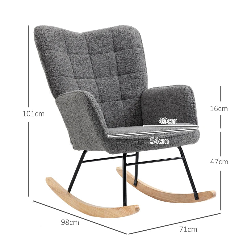 Berber Fleece Nursery Glider Rocker for Nursing, Wingback Rocking Chair in Dark Grey for Living Room