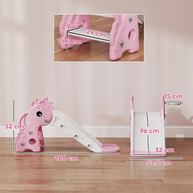 Giraffe Shape 3 in 1 Kids Slide Climber with Basketball Hoop for Indoor Play Age 1-3 Pink