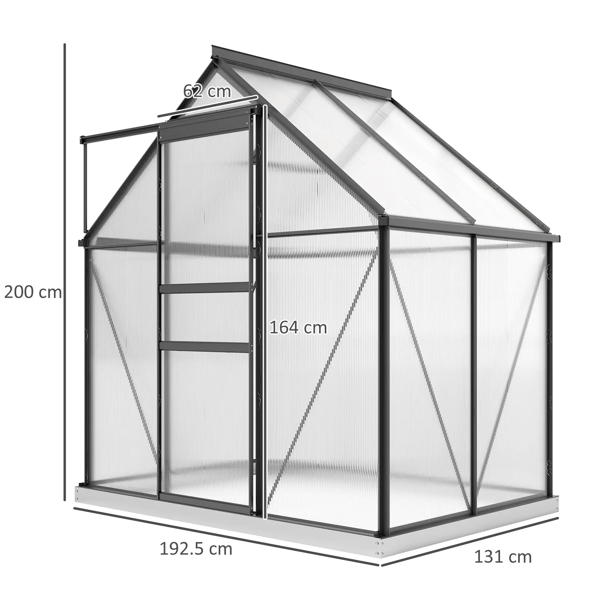 192.5cm x 131cm Walk-In Polycarbonate Greenhouse