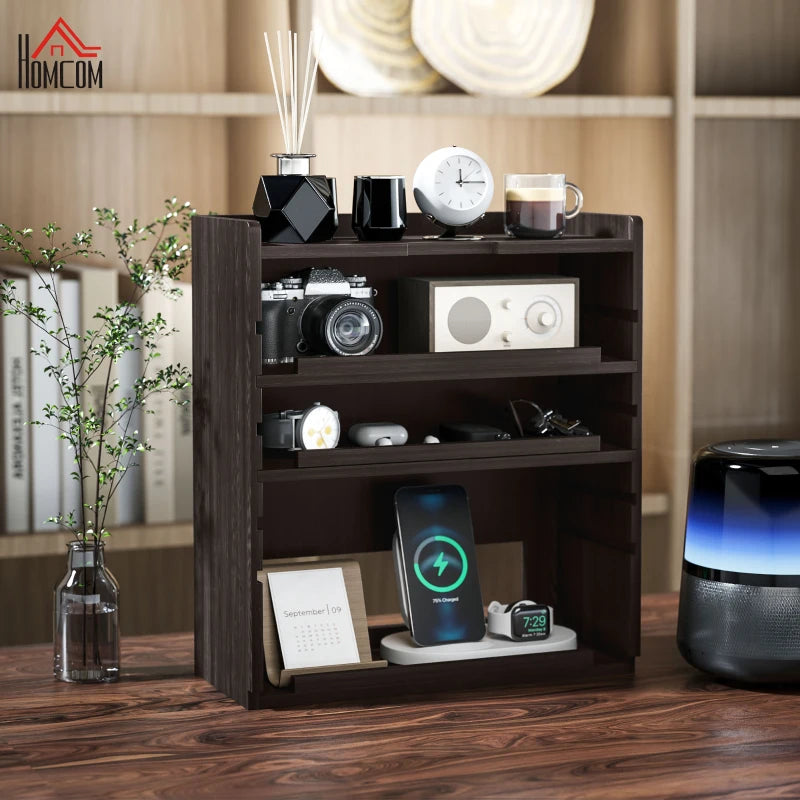 Stylish Four-Tier Desktop Organiser in Dark Brown - Perfect for Home Office, School, or Workspace Organization