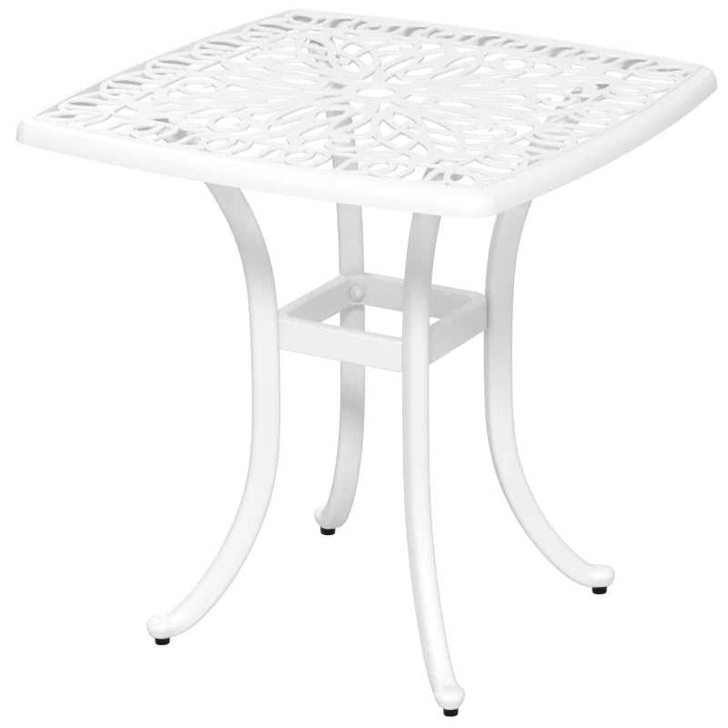 Square White Cast Aluminium Bistro Table with Umbrella Hole - Outdoor Garden Side Table for Balcony (Size: 60cm)