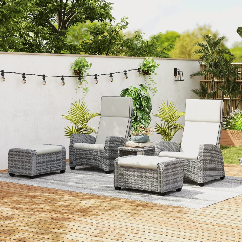 5-Piece Grey Rattan Garden Furniture Set with Cushions for Outdoor Relaxation