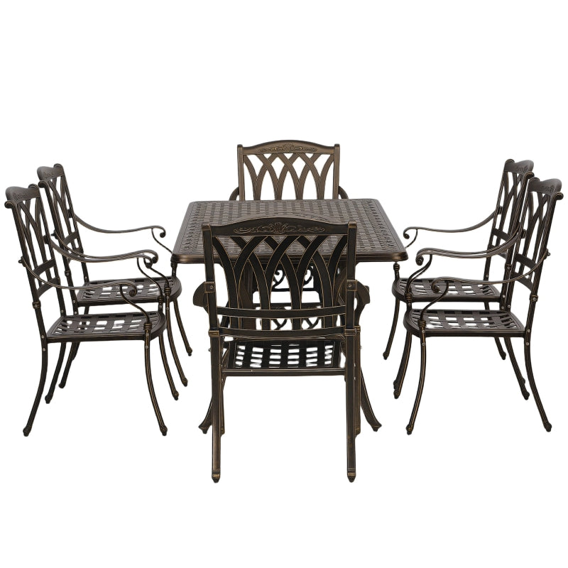 7-Piece Bronze Tone Cast Aluminium Garden Dining Set - Outdoor Furniture, Large Size