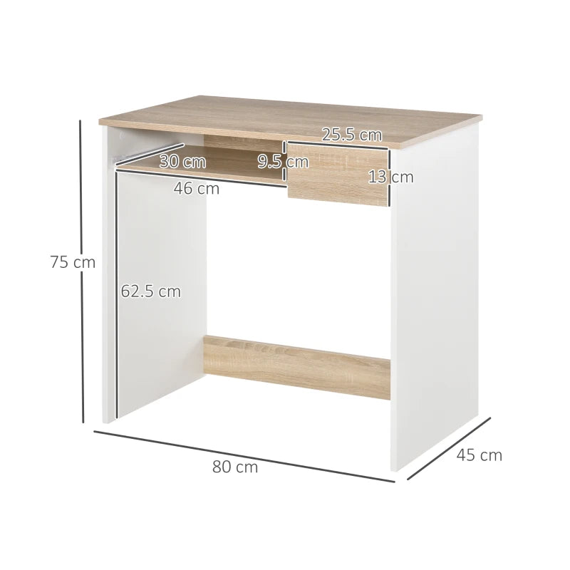 80cm Compact Computer Desk with Keyboard Tray & Drawer - Stylish Oak Home Office Desk for Bedroom Study