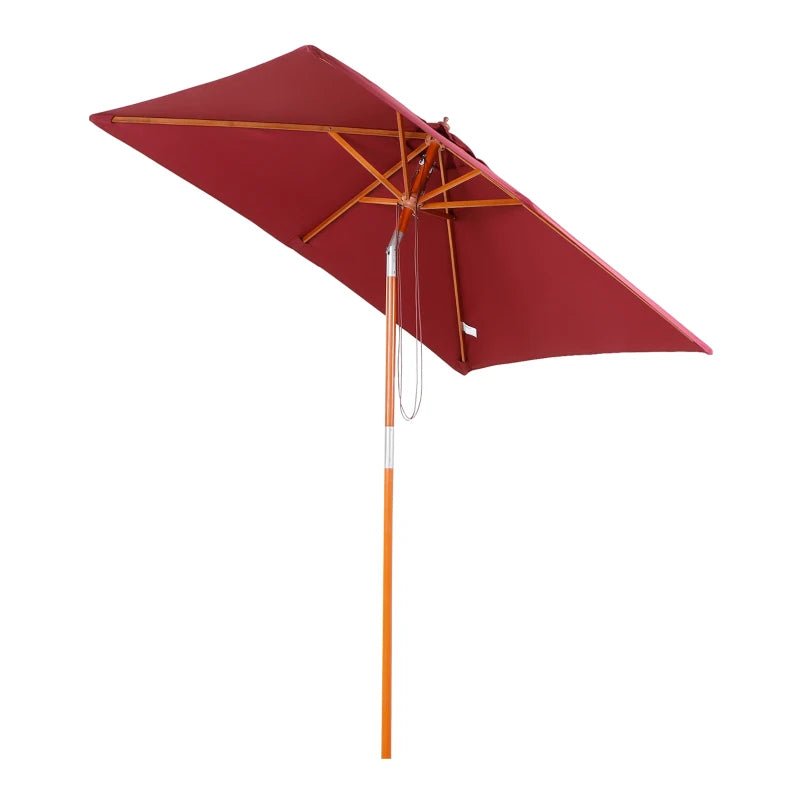 Wine Red 2m x 1.5m Tilting Garden Parasol Umbrella with Wood and Bamboo Frame