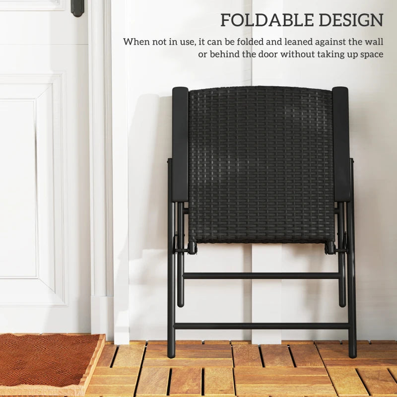 Set of 2 Black Folding Rattan Chairs - Stylish Outdoor Seating for Patio, Garden, and Balcony