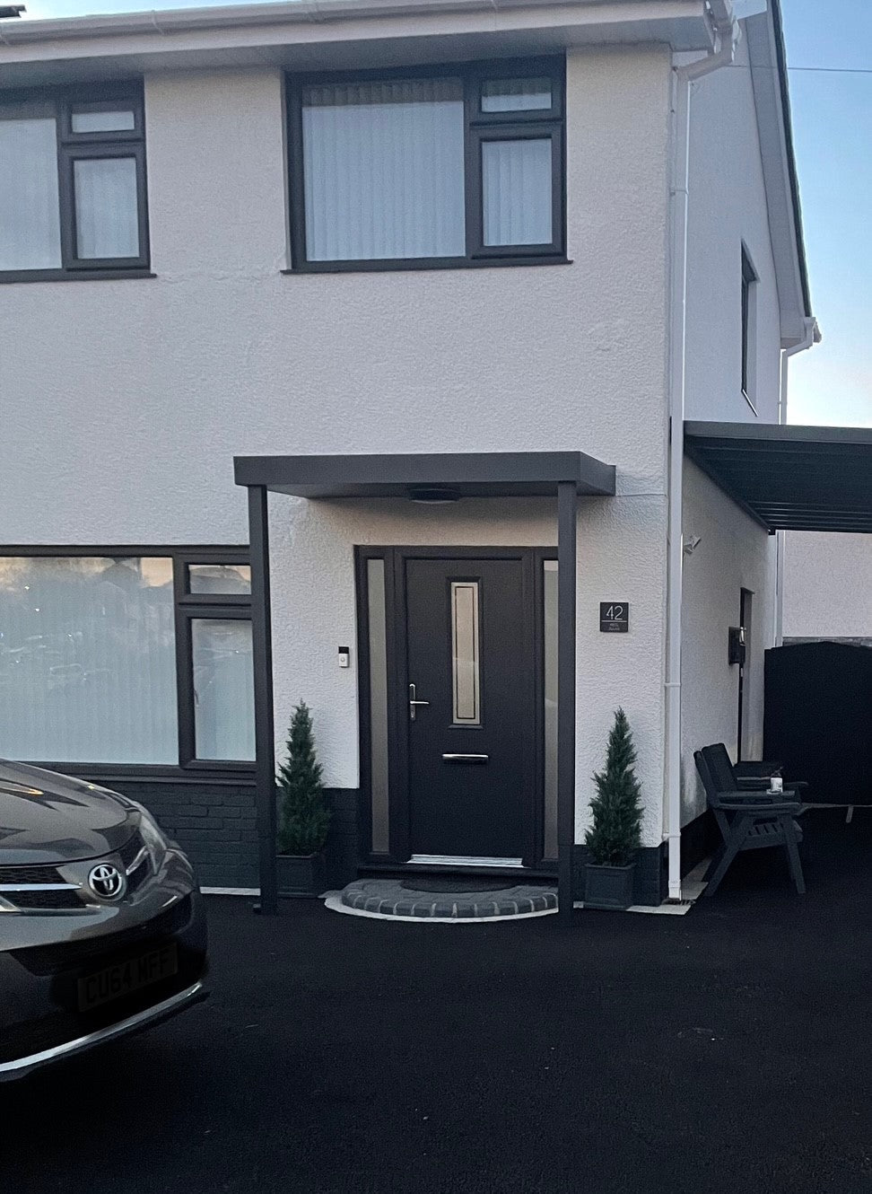 BS200 - 200 x 90cm Aluminium Canopy with 2 Posts and LED Strip-light - RAL 7016 Anthracite Grey