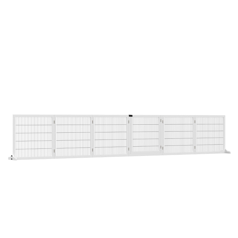 Wooden Freestanding Pet Gate - Stylish Dog Safety Barrier with 2 Support Feet, White - Ideal for Home Use