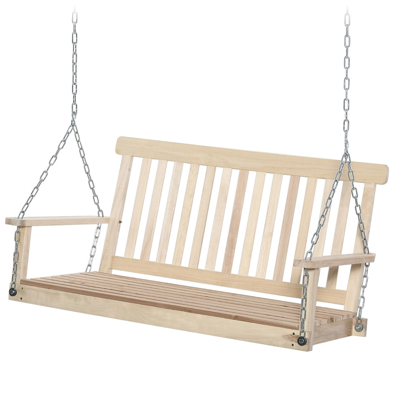 Natural Wood 2-Seater Outdoor Swing Bench