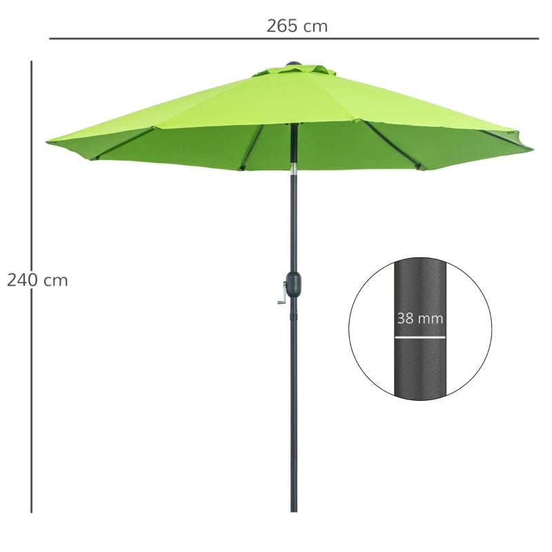 Green Tilting Garden Parasol Umbrella with Fibreglass Ribs