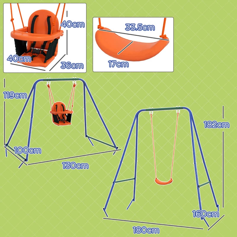 Two-In-One Toddler Garden Swing with Comfortable Seat and Safety Belt in Orange and Blue