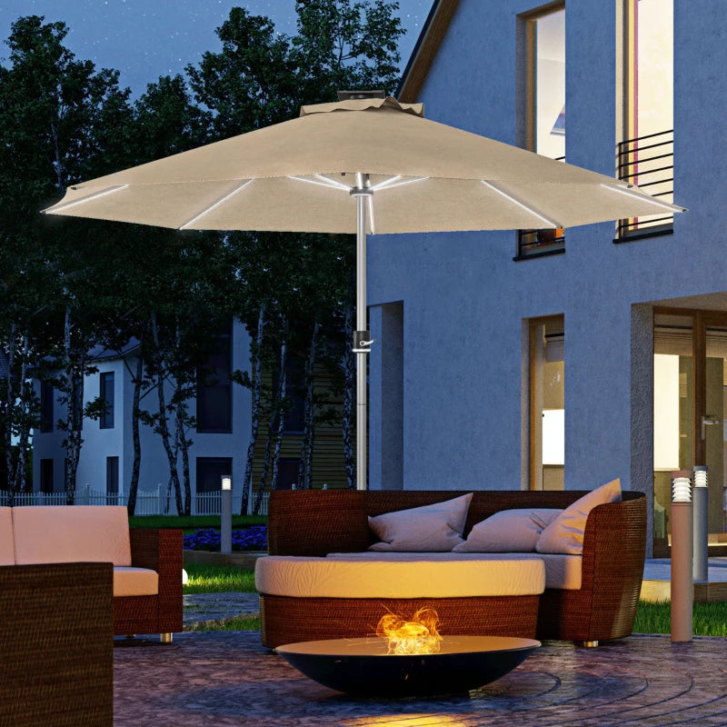 Khaki 3m Patio Umbrella with Solar-Powered LED Lights