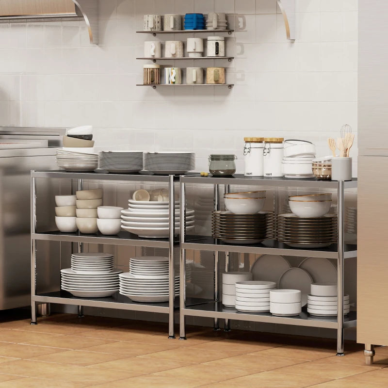 3-Tier Stainless Steel Bakers Rack with Adjustable Shelves - Kitchen Storage Unit for Spices, Pots & Pans - Silver Tone