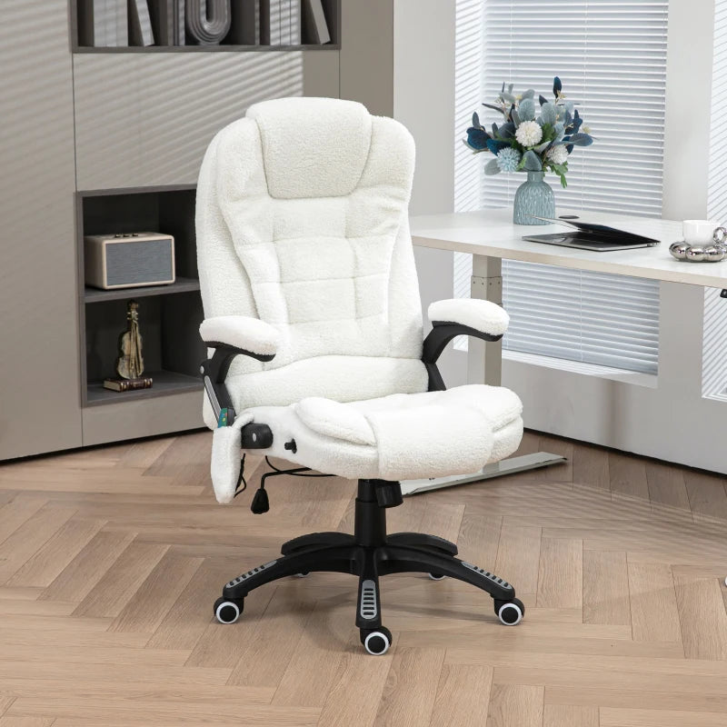Vinsetto Boucle Six-Point Massage Office Chair - Ergonomic White Design for Ultimate Comfort and Relaxation