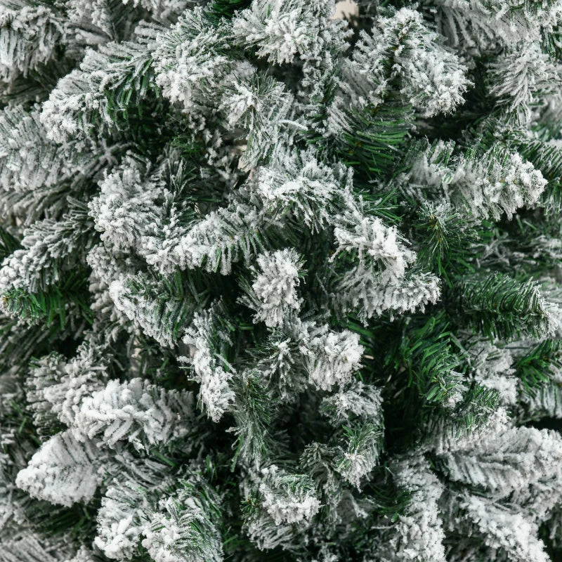 6 Ft Snow Flocked Artificial Christmas Tree - Realistic Pencil Tree with Auto Open & Pinewood Base - Green Xmas Decor