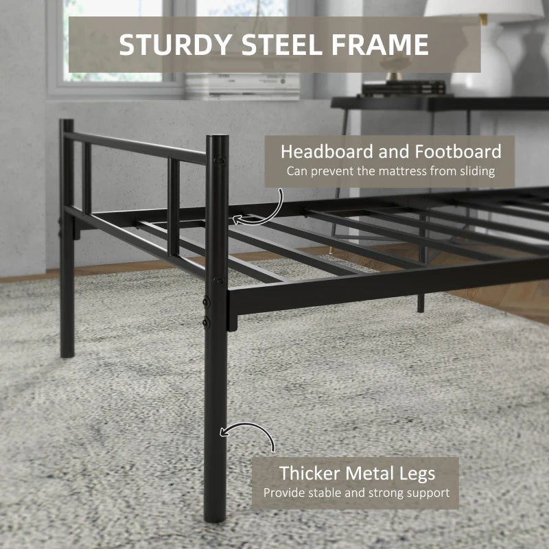 Unique Black Metal Bed Frame with Headboard & Footboard - Solid Slat Support & Underbed Storage - Stylish Bedroom Furniture