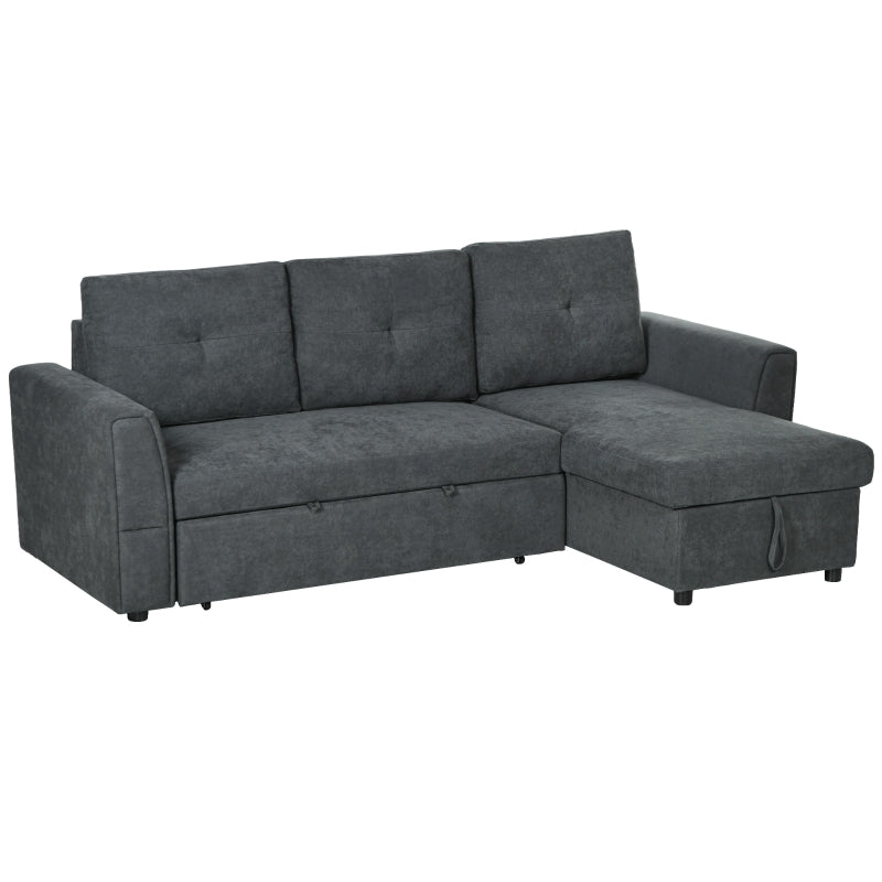 L-Shaped 3-Seater Sofa Bed with Storage – Convertible Click Clack Futon for Living Room, Dark Grey
