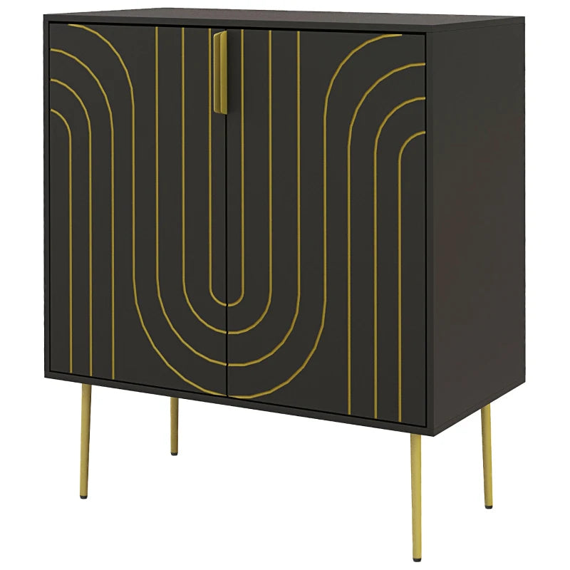 Art Deco Inspired Black and Gold Sideboard with Adjustable Shelf - Elegant Storage Solution for Modern Homes