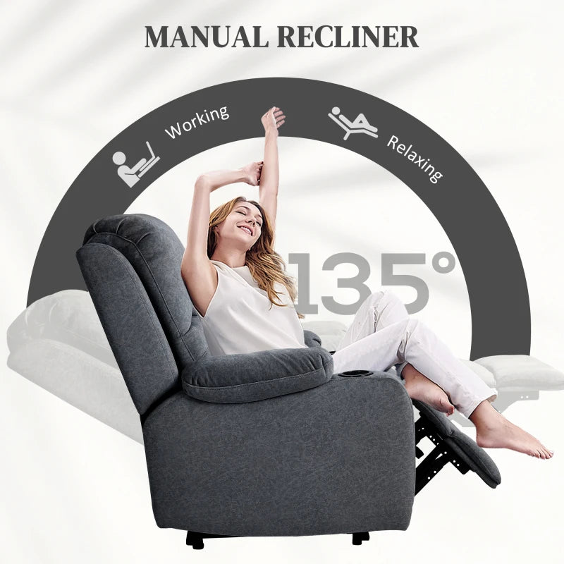 Black Microfibre Manual Reclining Armchair with Footrest for Ultimate Comfort and Relaxation