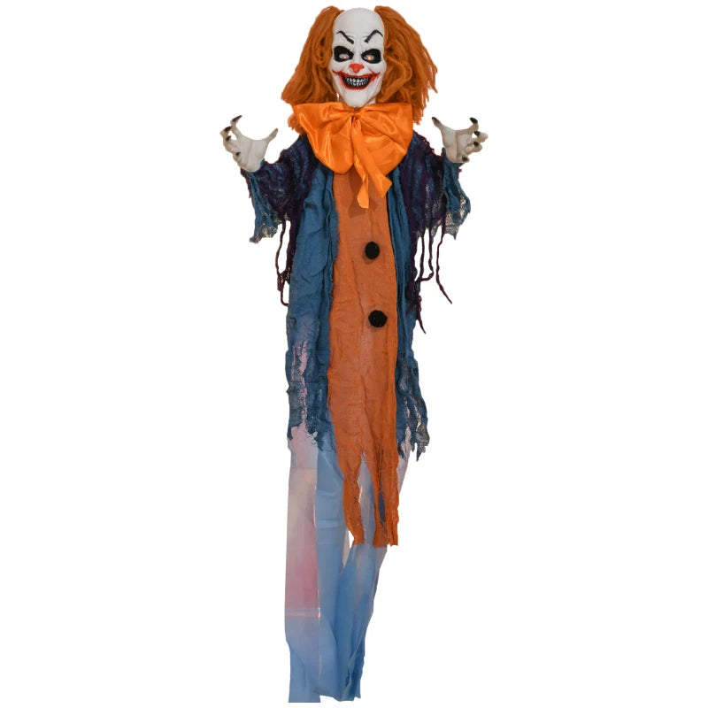 168 cm Life Size Scary Animated Circus Clown with Light Up Eyes & Moving Arms - Halloween Party Decoration