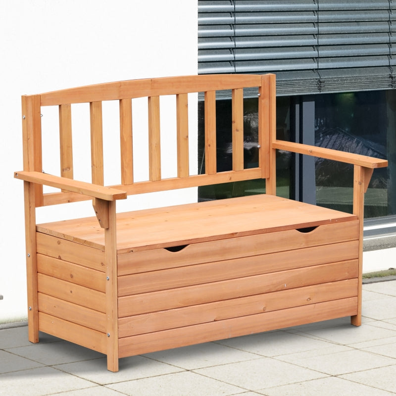 Wooden Outdoor Garden Storage Bench - Natural Wood Finish