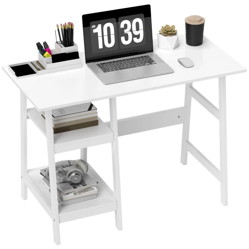 Compact White Computer Desk with Storage Shelves - Study Table & PC Workstation for Home Office, Easy Assembly, 106x51cm