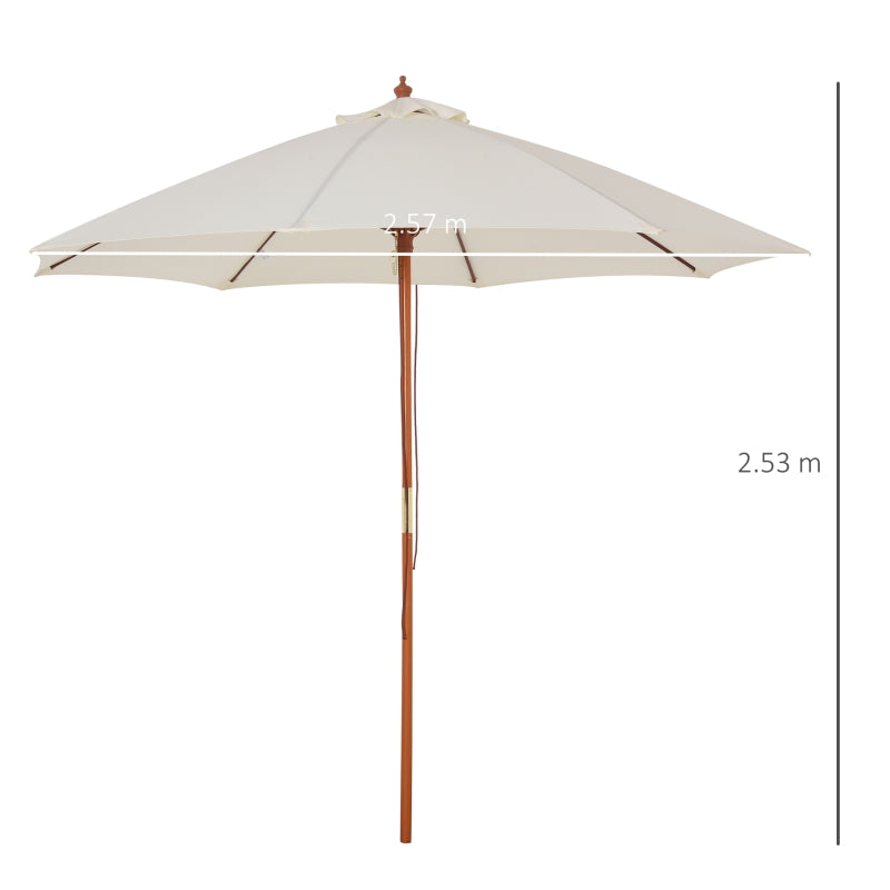 Round Off-White Garden Parasol Umbrella with Wooden Pole