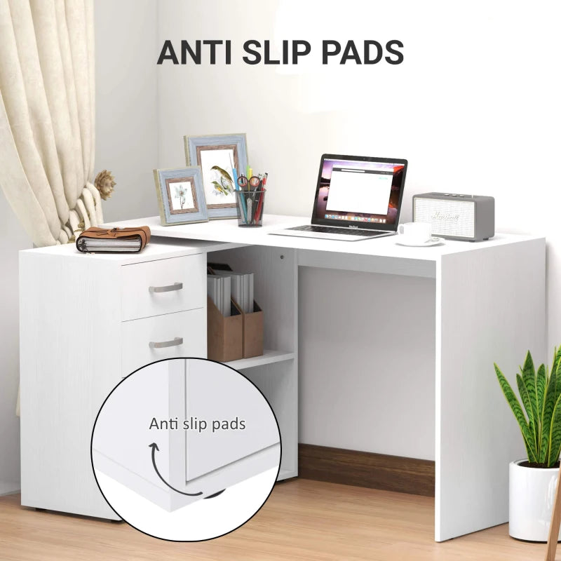 L Shaped Computer Desk with Drawers & File Cabinet - Reversible Home Office Study Table, 117x83.5x76cm, White