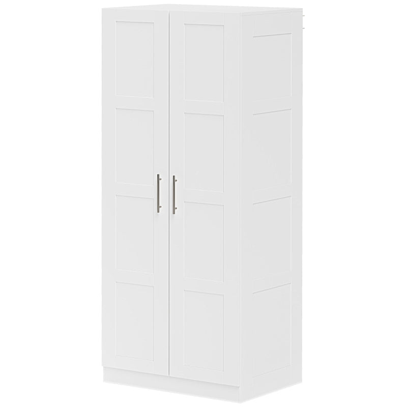 Double Paneled Door Wardrobe with Shelves Stylish White Storage Solution for Bedrooms