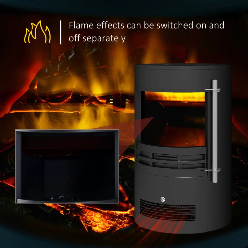 Freestanding Electric Fireplace Heater with Log Burner Effect and Thermostat Control 1000W 2000W