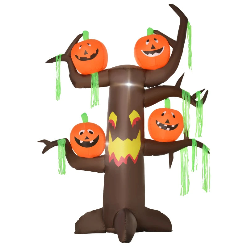 2.4m Halloween Inflatable Ghost Tree with 4 Pumpkins & LED Lights - Perfect Outdoor Indoor Decoration for Halloween Parties