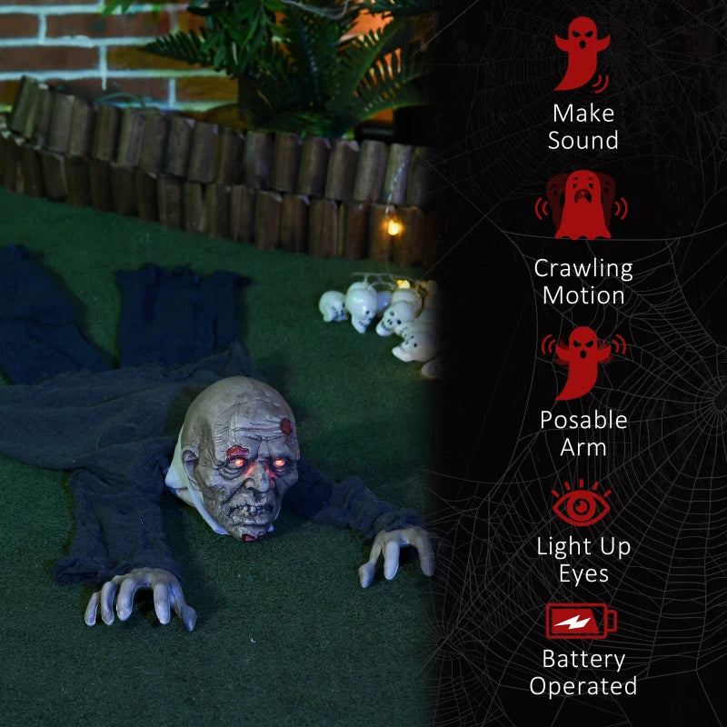 5.2ft Life Size Animated Crawling Zombie Halloween Decoration - Motion Activated, Light Up Eyes, Howling Sound, Posable Arms