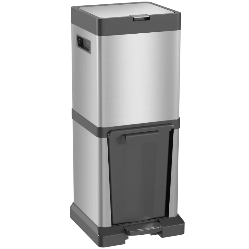 34L Double Compartment Kitchen Trash Can with Soft-Close Lid for Efficient Waste Separation