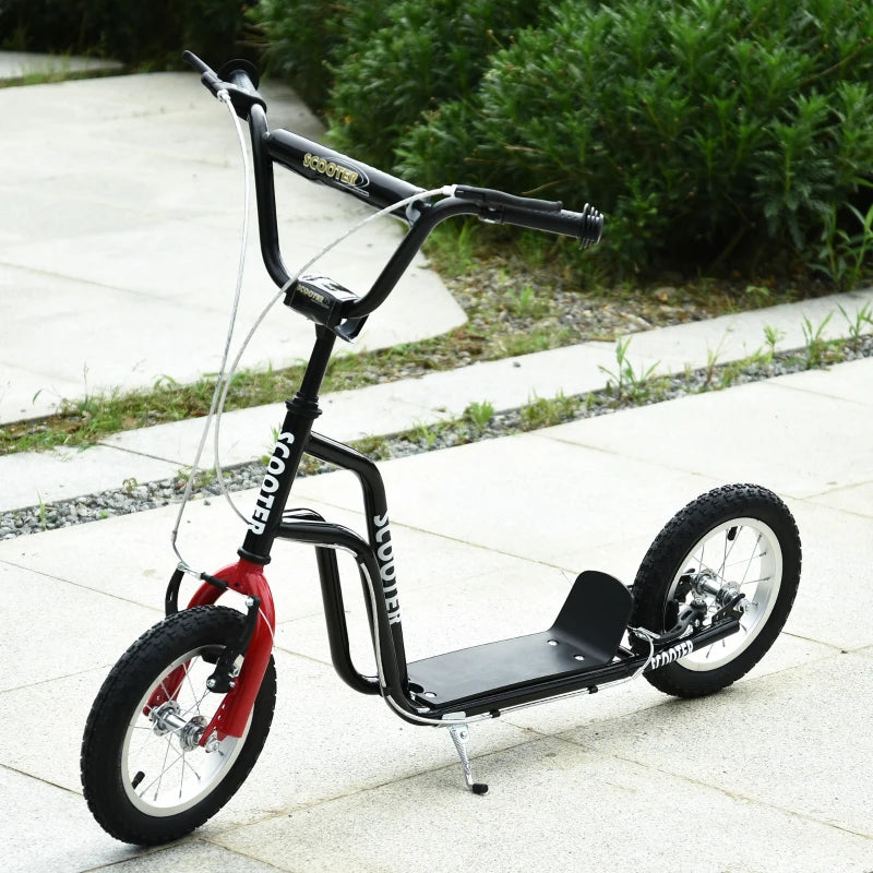 Adjustable Teen Kick Scooter with Inflatable Wheels, Dual Brakes, and Black Finish - Perfect for Fun and Safety!