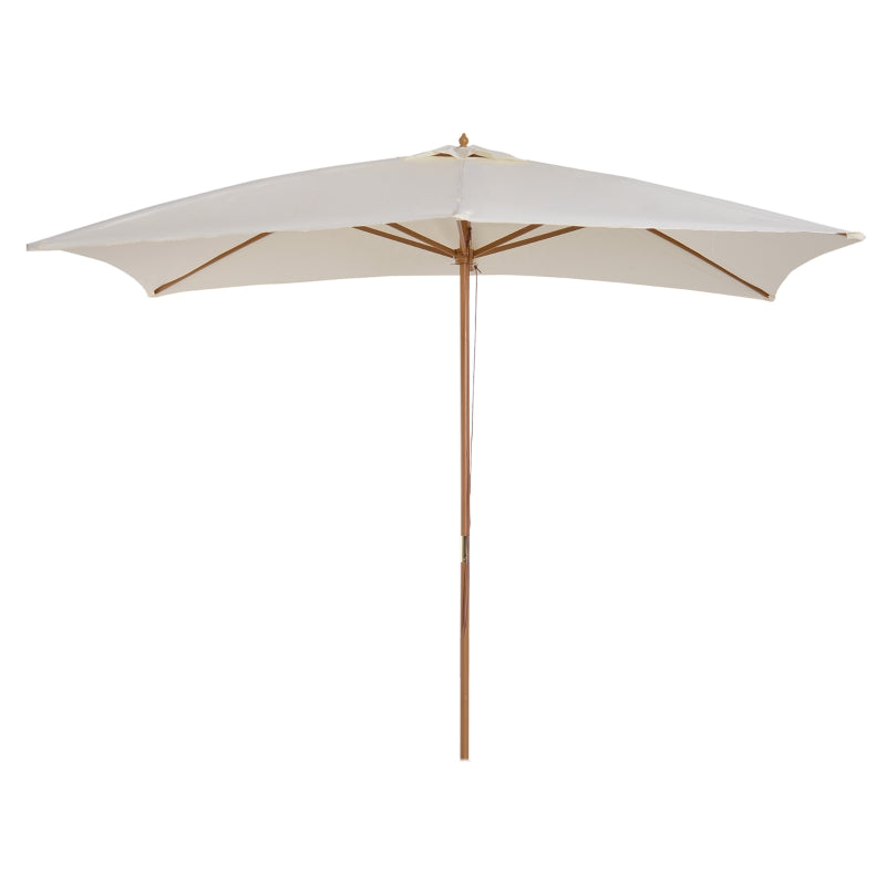 Wooden Garden Parasol Umbrella - Cream White, 2 x 3m