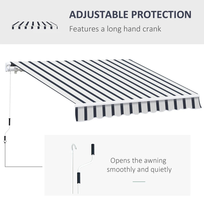 Blue and White Striped Retractable Awning Canopy (Manual)