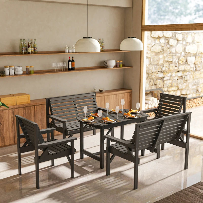 5 Piece Wooden Outdoor Dining Set for 6 with Umbrella Hole Grey Garden Furniture