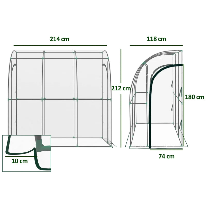 214cm x 118cm Lean To Greenhouse - Zippered