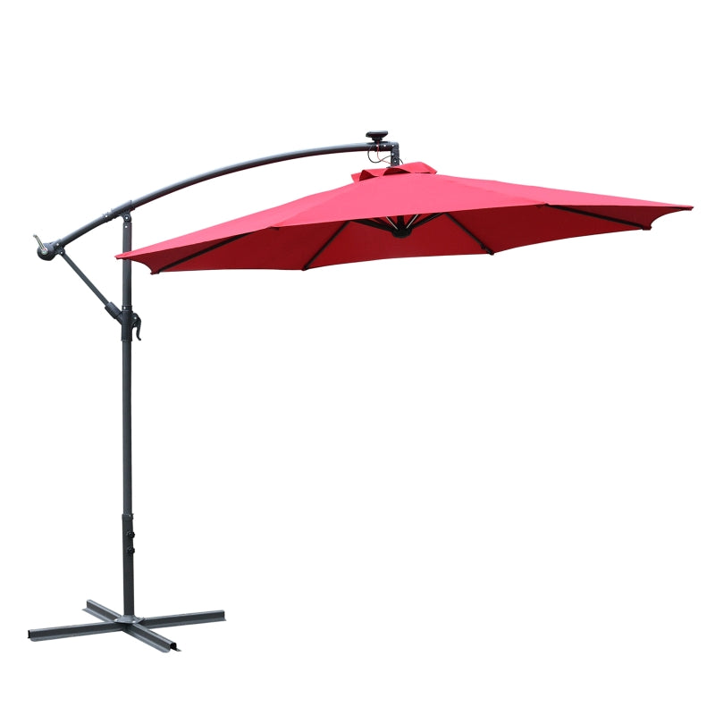 LED Solar Umbrella Parasol - Wine Red, 2.95x2.45m