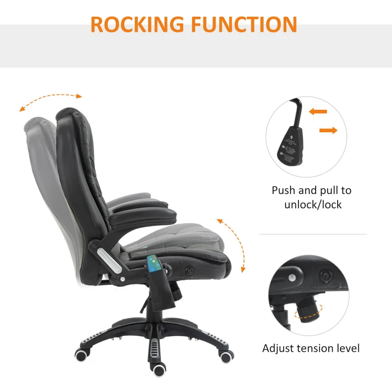 6-Point Heated Massage Office Chair - PU Leather High Back Executive Desk Chair with Adjustable Height & 360° Swivel - Black