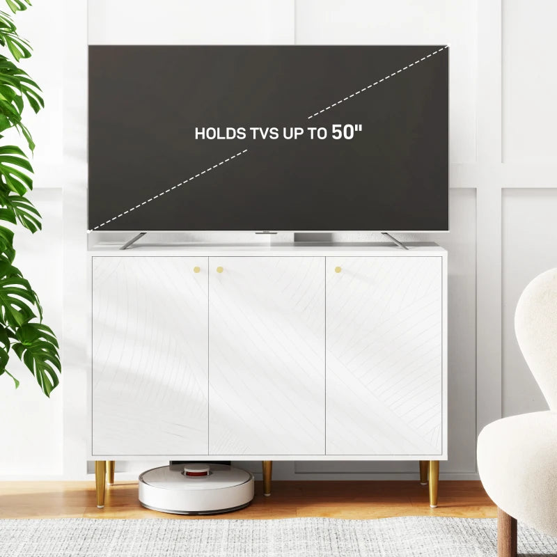 Elegant White and Gold Two-Cupboard Sideboard for Stylish Storage