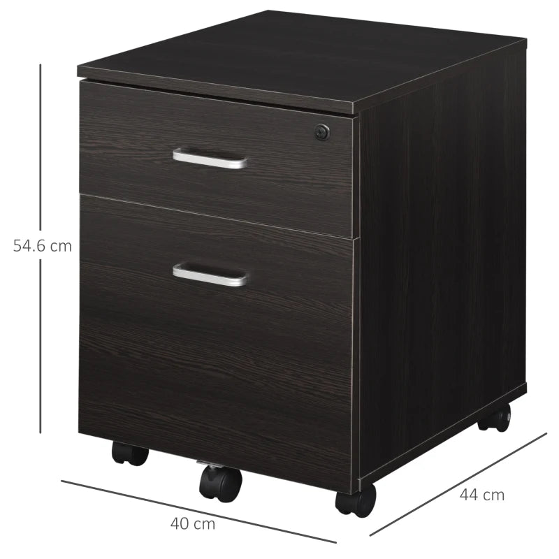 Vinsetto 2-Drawer Locking Filing Cabinet with Wheels - A4 Storage Cupboard for Home Office - Black Wood Grain