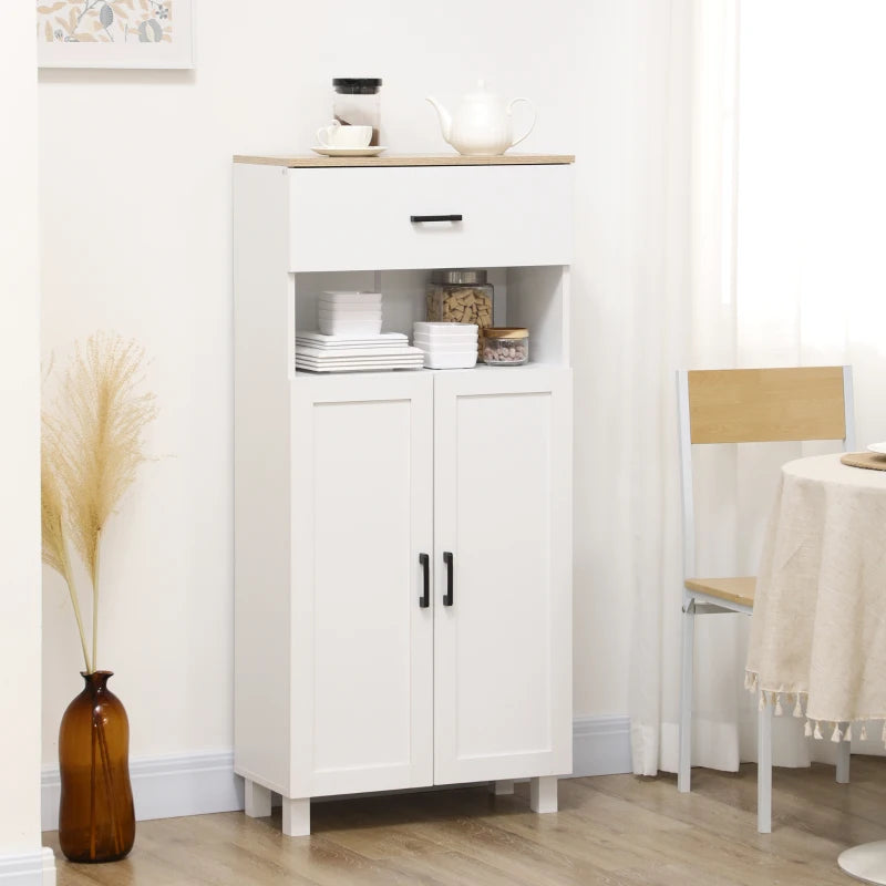Nordic Freestanding Kitchen Cupboard - 130cm White Storage Cabinet with Drawer & Open Countertop for Living & Dining Room